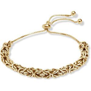 925 Sterling Silver Byzantine Bolo Bracelet Adjustable Italian Handmade Gold